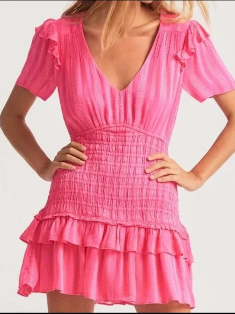 LoveShackFancy Rena Smocked Mini Dress XS Pink